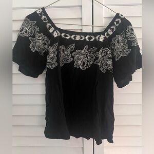 Black Floral Embroidered Women's Top